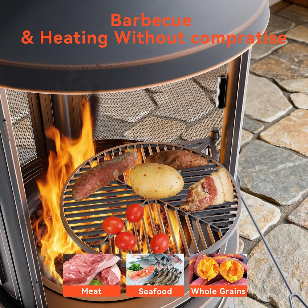 Metal Outdoor Fire Pit for Outside Wood Burning，24 Inch Chiminea Outdoor Fire...