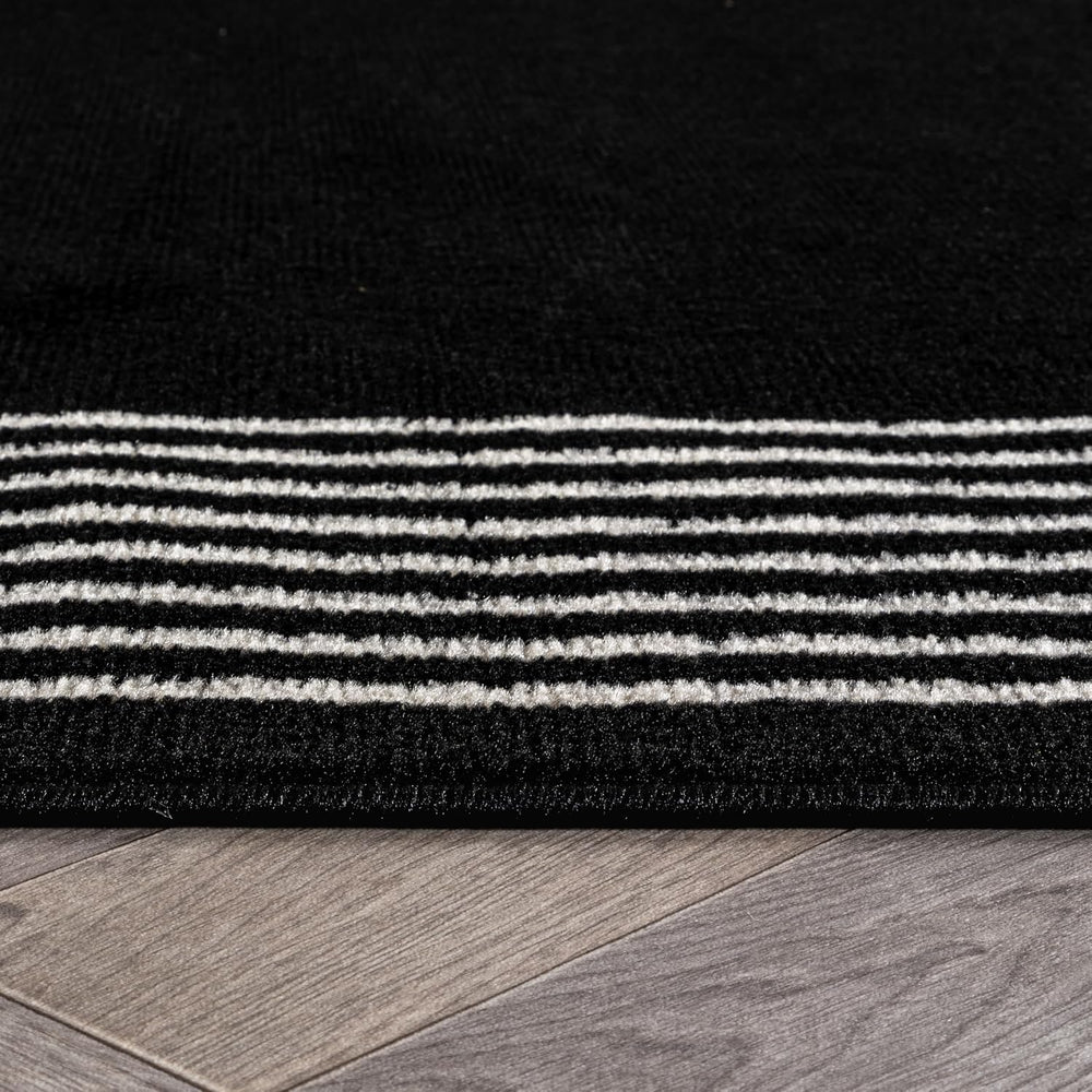 Rugshop Modern Bordered Minimal Area Rug for Living Room Black 4' x 6'