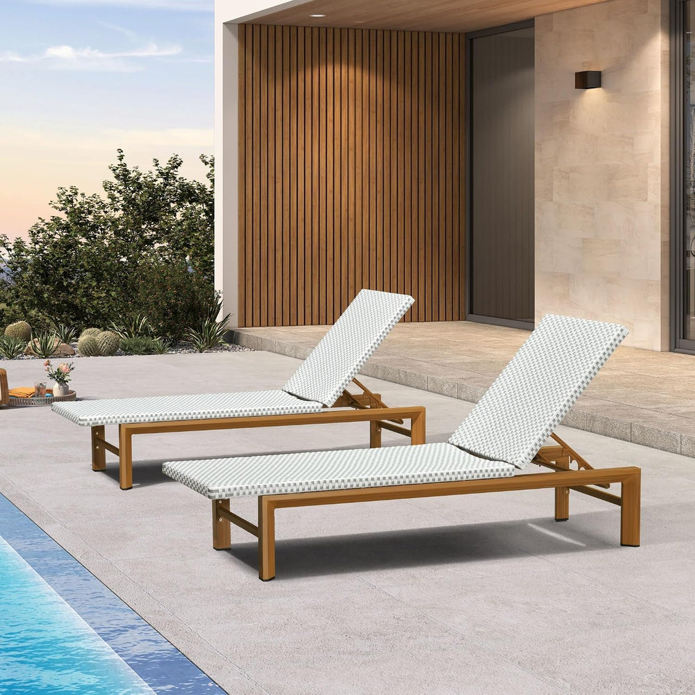 PURPLE LEAF Extra Wide Patio Chaise Lounge French Rattan Set of 2, White