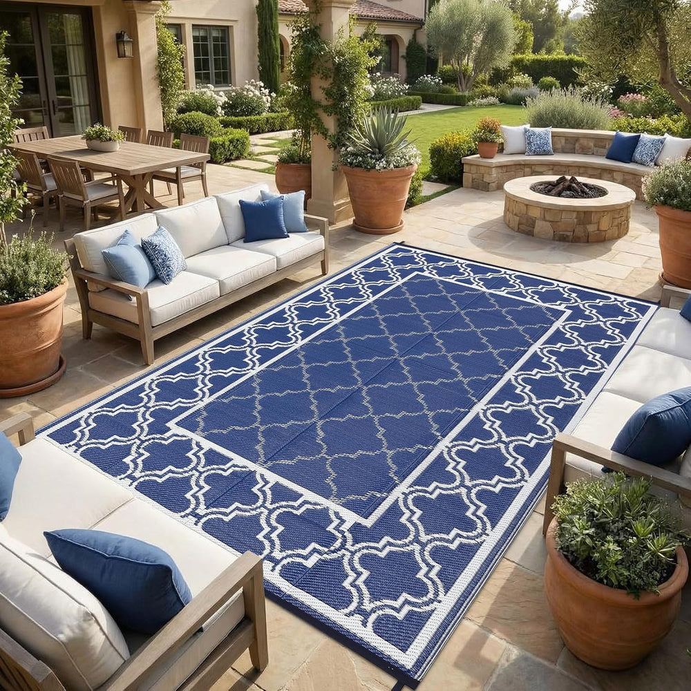 Garvee Reversible Outdoor Rug 6x9, Waterproof Outdoor Plastic Rug, Blue