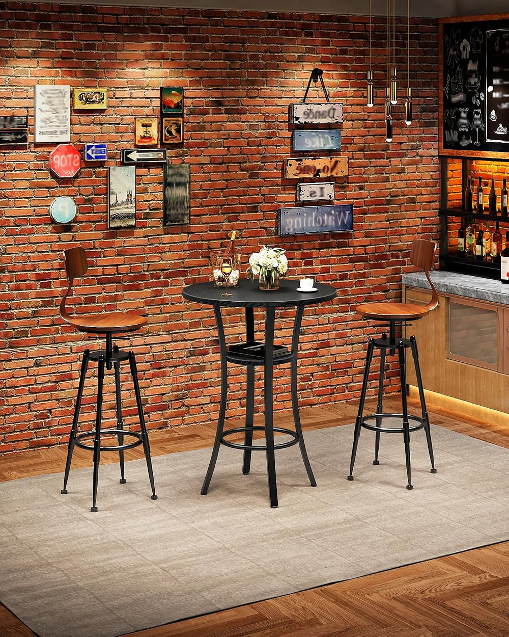 CHOEZON Round Bar Table, Set of 2 Small Kitchen Dining Tables, 2-Tier High To...