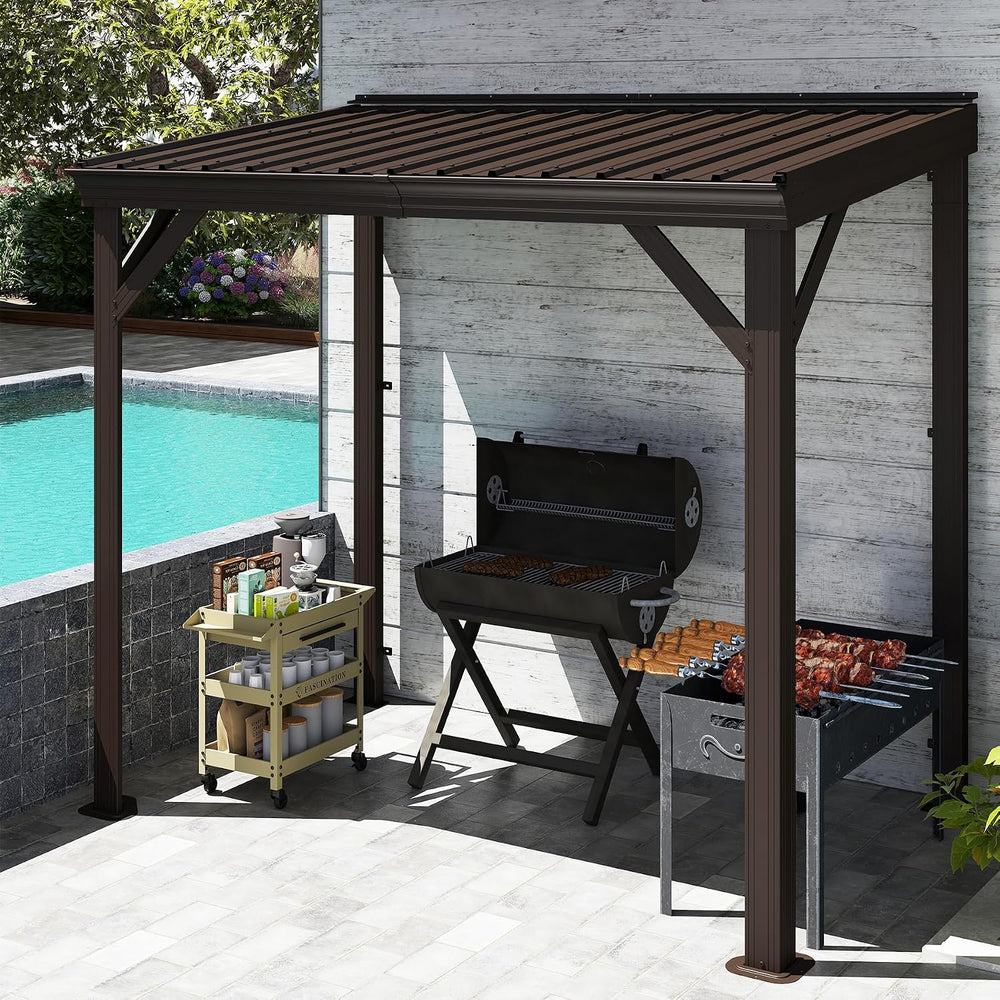 Domi 8' x 5' Lean to Hardtop Gazebo Wall Mounted Patio Gazebo Pergola
