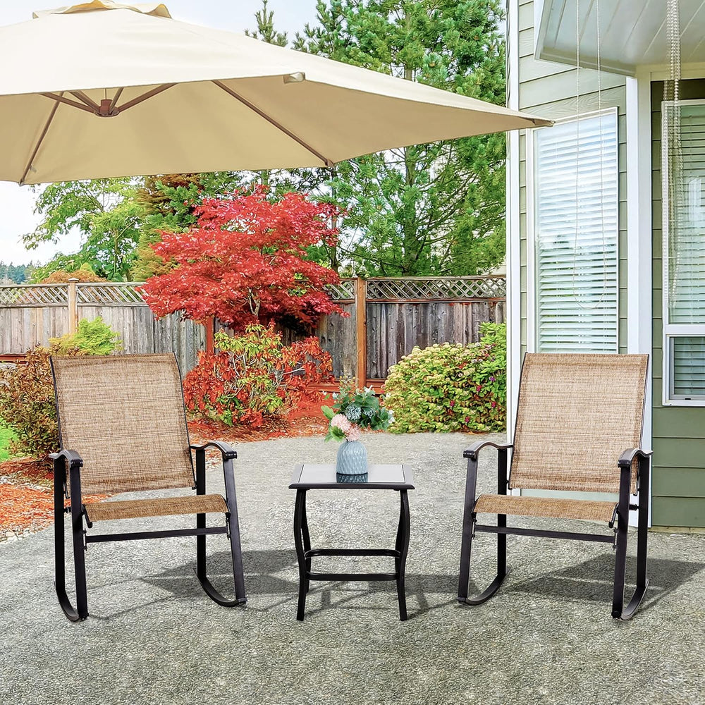 Vongrasig 3 Piece Outdoor Rocking Bistro Set, Textilene Fabric Small Patio Fu...