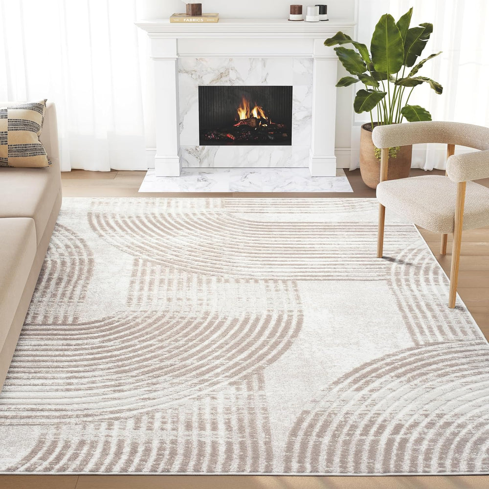 Abani Cream Area Rug for Living Room, Bedroom -Mid-Century Modern- 6' x 9...