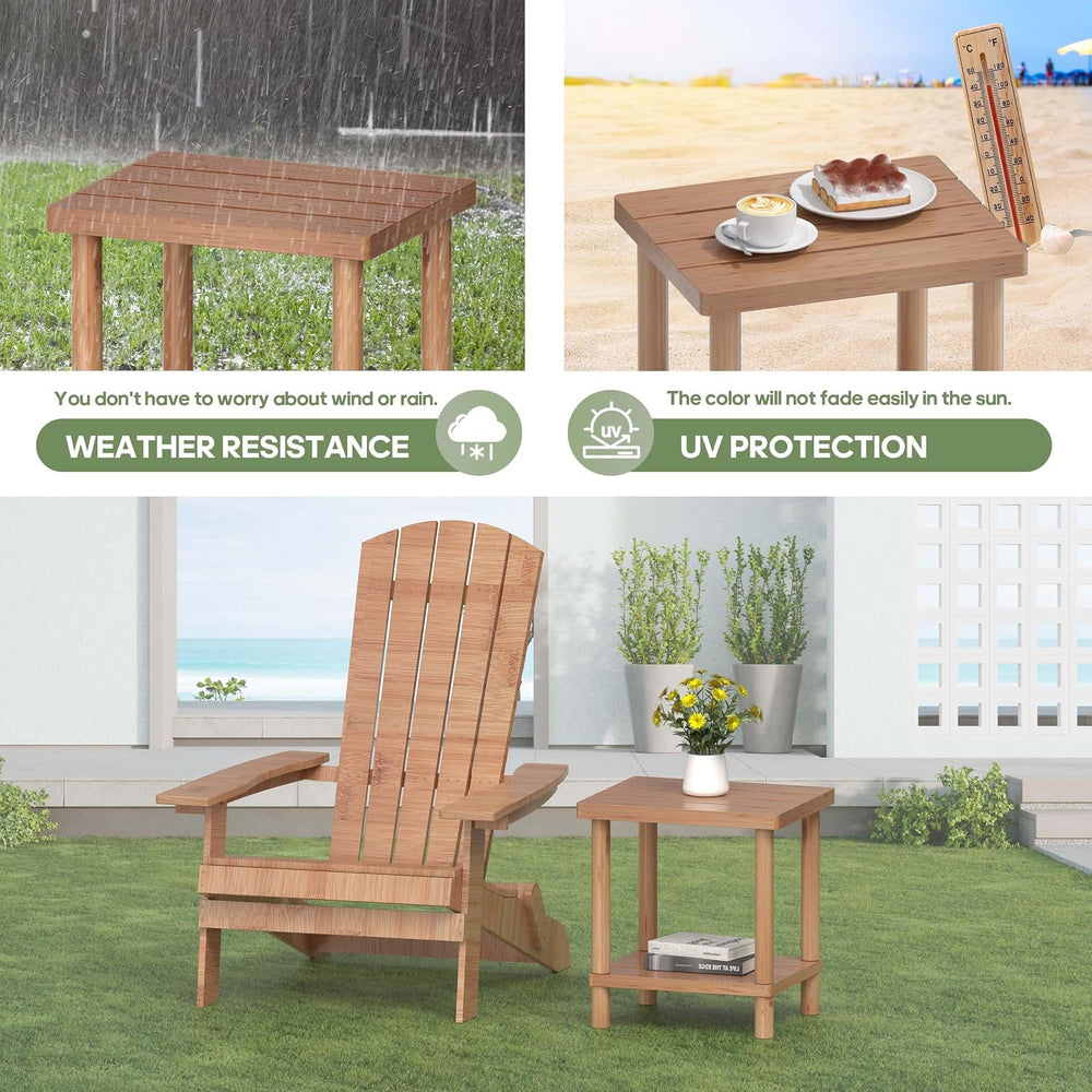 Outdoor Side Table with 2-Tier, Bamboo Small Patio Adirondack Tables