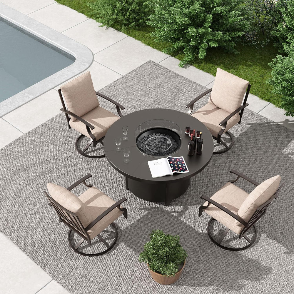 5 Piece Metal Outdoor Patio Furniture Set with 48"/55000 BTU Round Fire ...