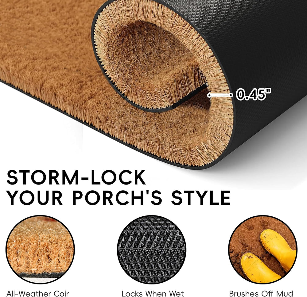 2 Pcs Welcome Door Mat Set, Layered Hello Coir Doormat with Black and White B...