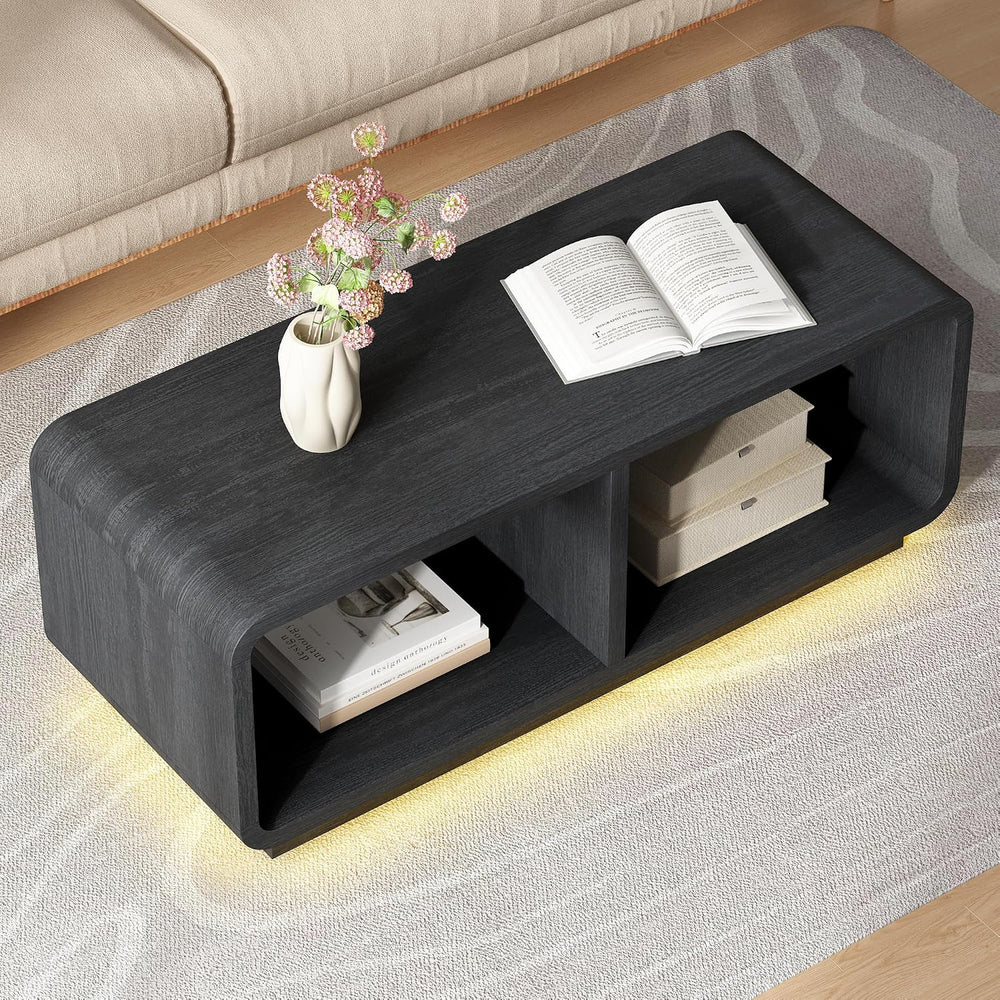 LYNSOM 47" Mid Century Modern Coffee Table, 2-Tier Center Table with Cur...