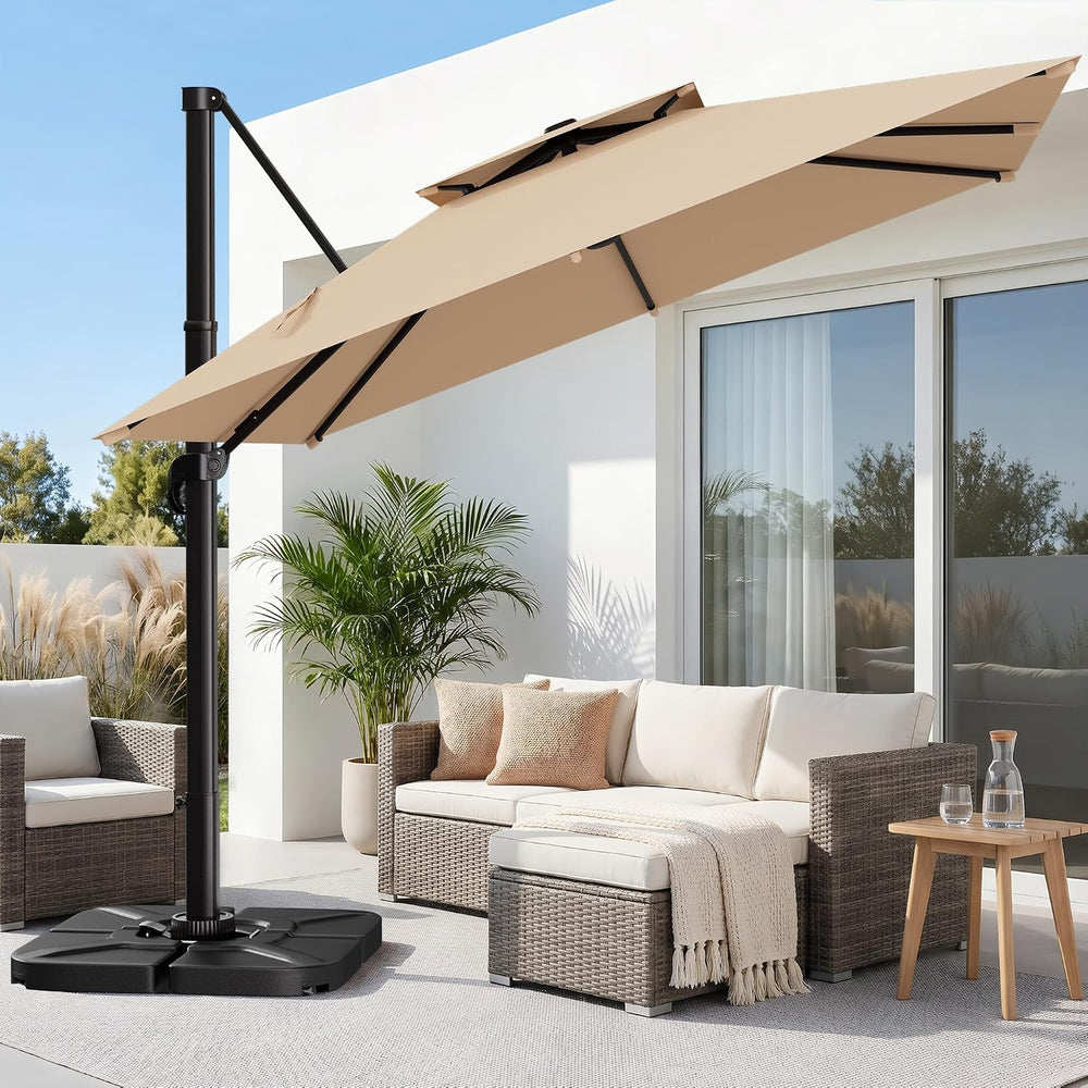 AreShark 11×11 FT Double-Top Cantilever Patio Umbrella, Beige