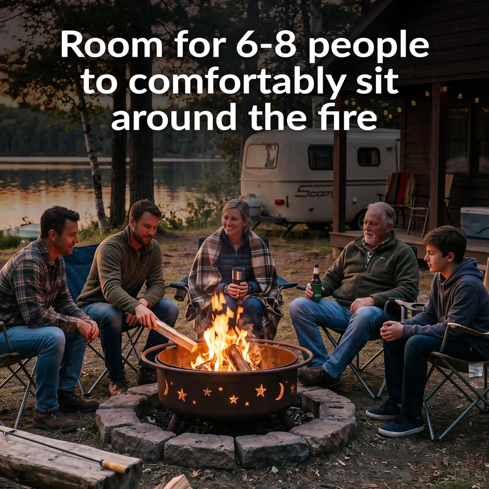 Sunnydaze Cosmic 42" Large Fire Pit for Outside Wood Burning, Round, Metal