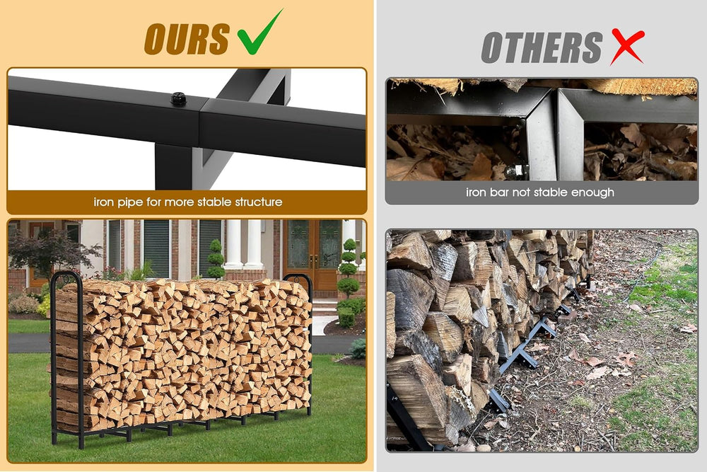 Gtongoko 8FT Firewood Rack Outdoor Heavy Duty Log Holder Wood Storage
