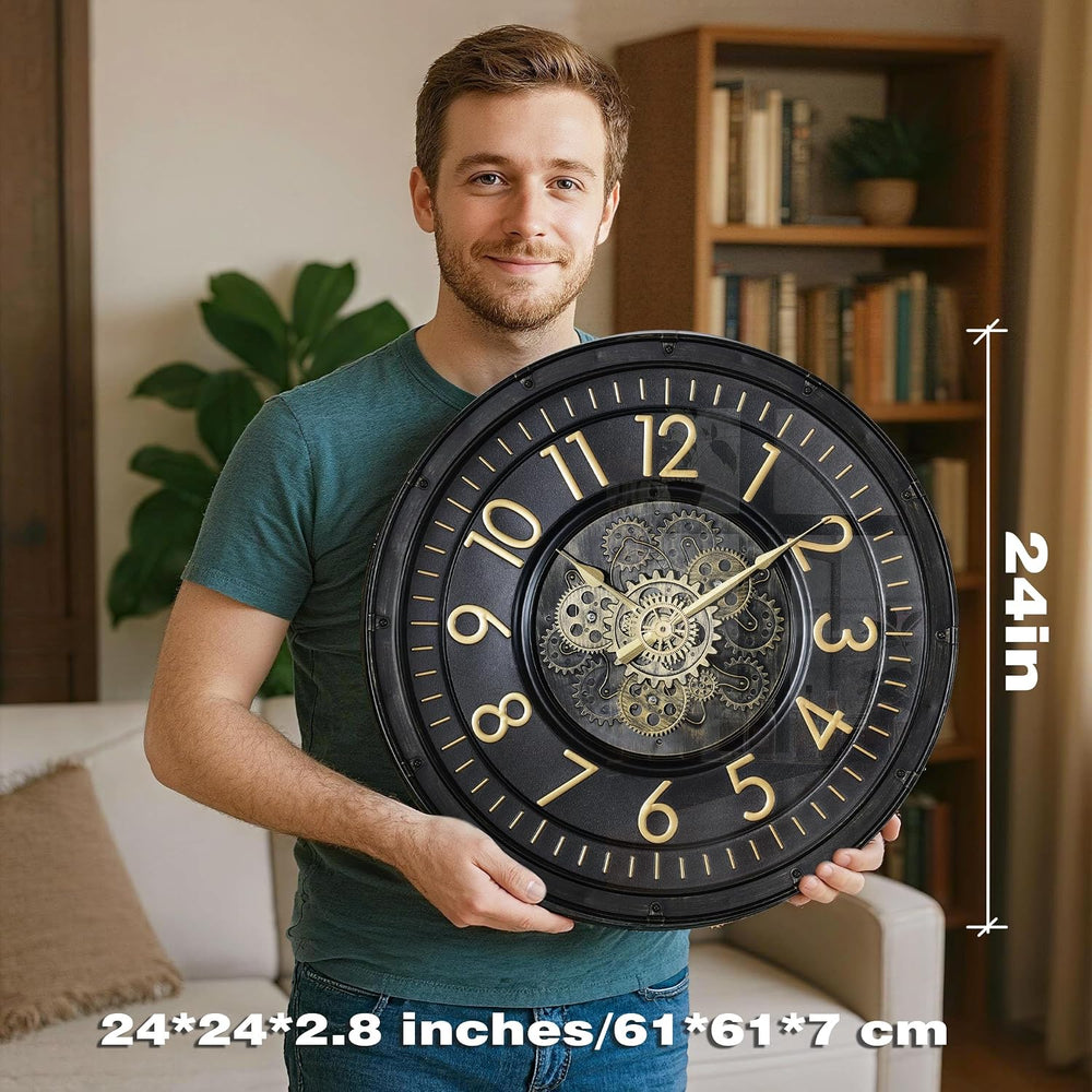 AYRELY® 24IN Decorative Moving Gear Large Wall Clock, Oversized Industrial St...