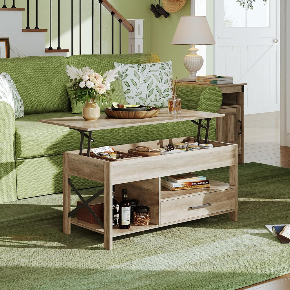 WLIVE Lift Top Coffee Table, 39" Coffee Table with Storage Drawers, Hidd...