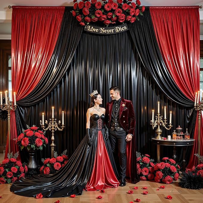 10x10 ft Black Glitter Backdrop Curtain for Parties, Wrinkle Free Satin Photo...