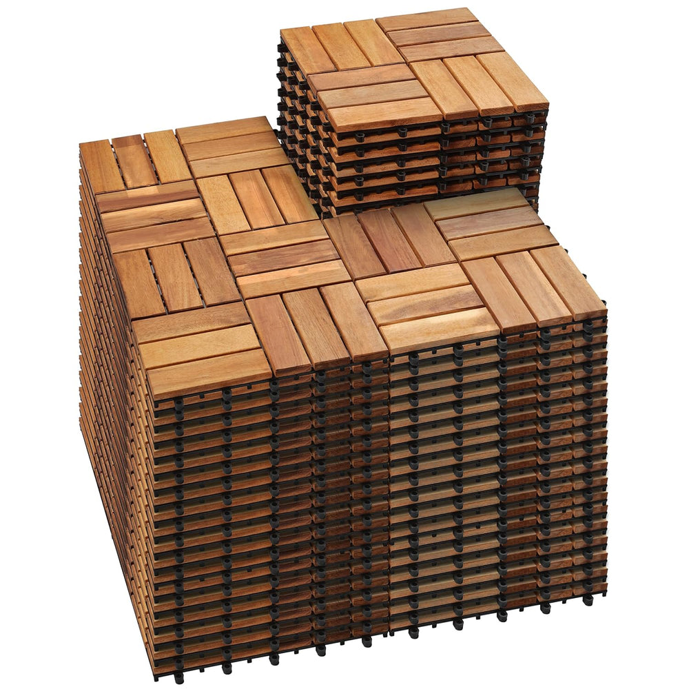 PrimeZone 81 PCS Solid Acacia Wood Interlocking Patio Deck Tiles Outdoor
