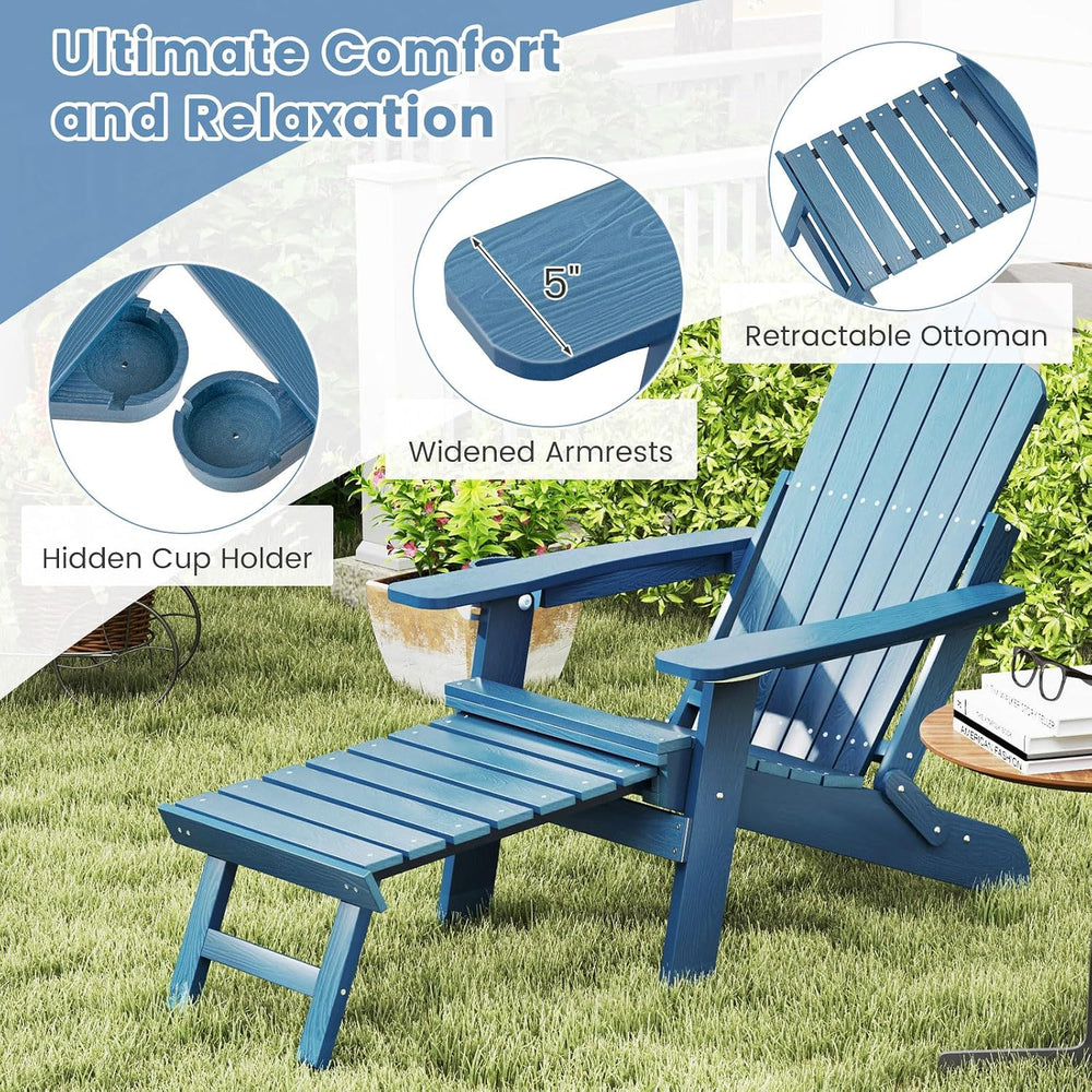 GIANTEX Folding Adirondack Chair, All-Weather Lounge Chair with Adjustable Ba...