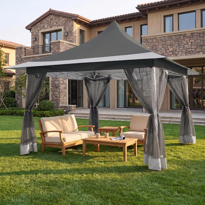COBIZI 12x12 Pop Up Gazebo with Mosquito Netting,Peaked Roof Canopy,Gray