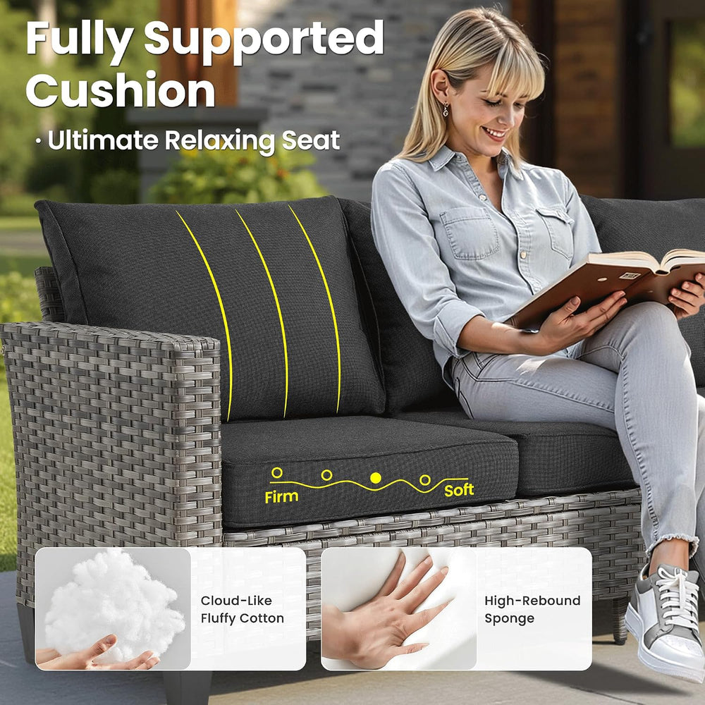 ovios 9 Pieces Patio Furniture Set, Outdoor Wicker Sofa Couch with Swivel Gli...