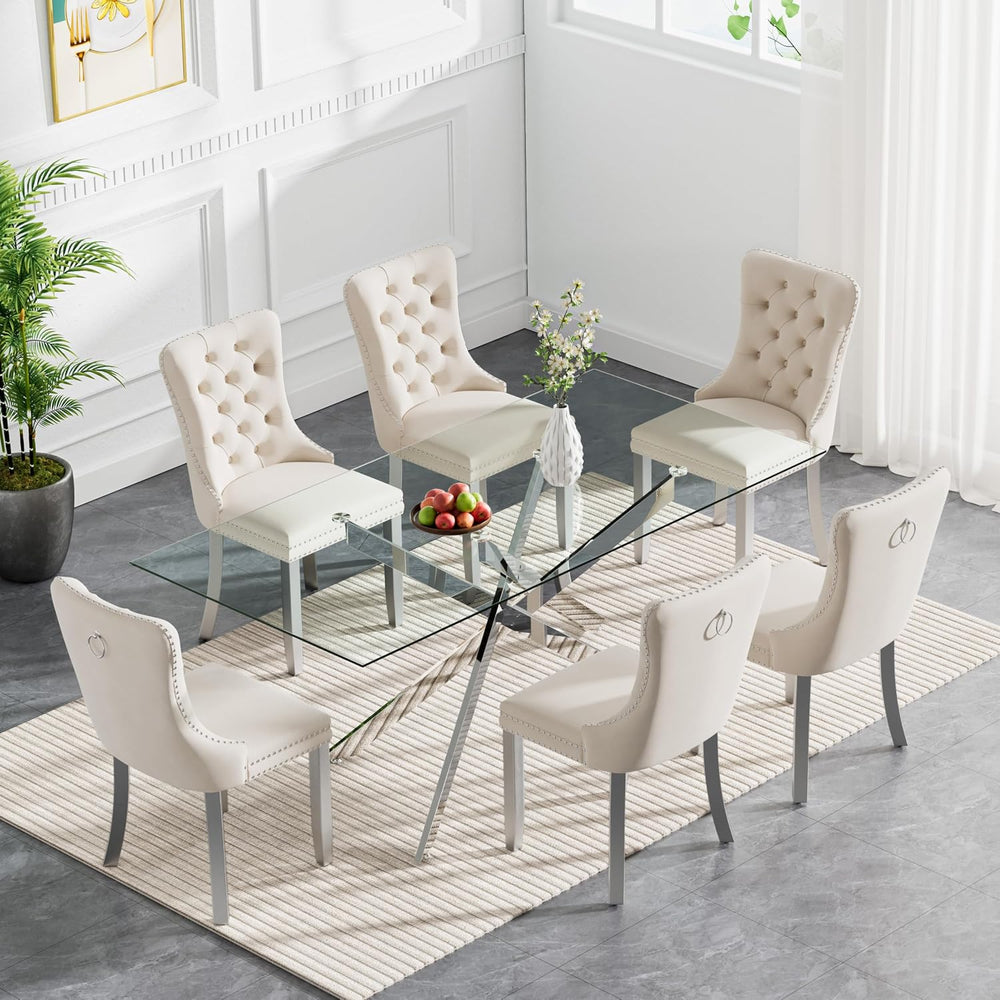 HomVent 60'' 7 Piece Rectangular Glass Dining Table Set for 6