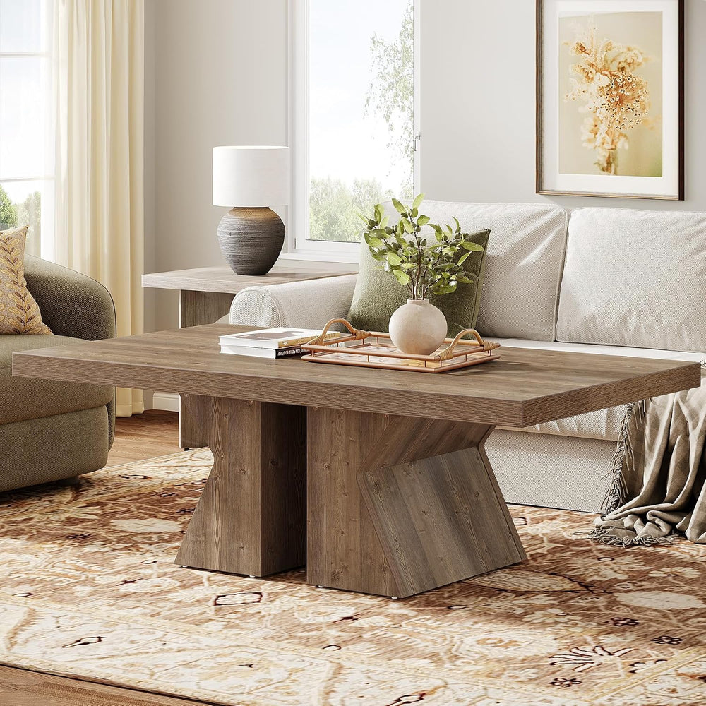 Tribesigns Wood Coffee Table, 47-Inch Rectangular Center Table with Thick Woo...