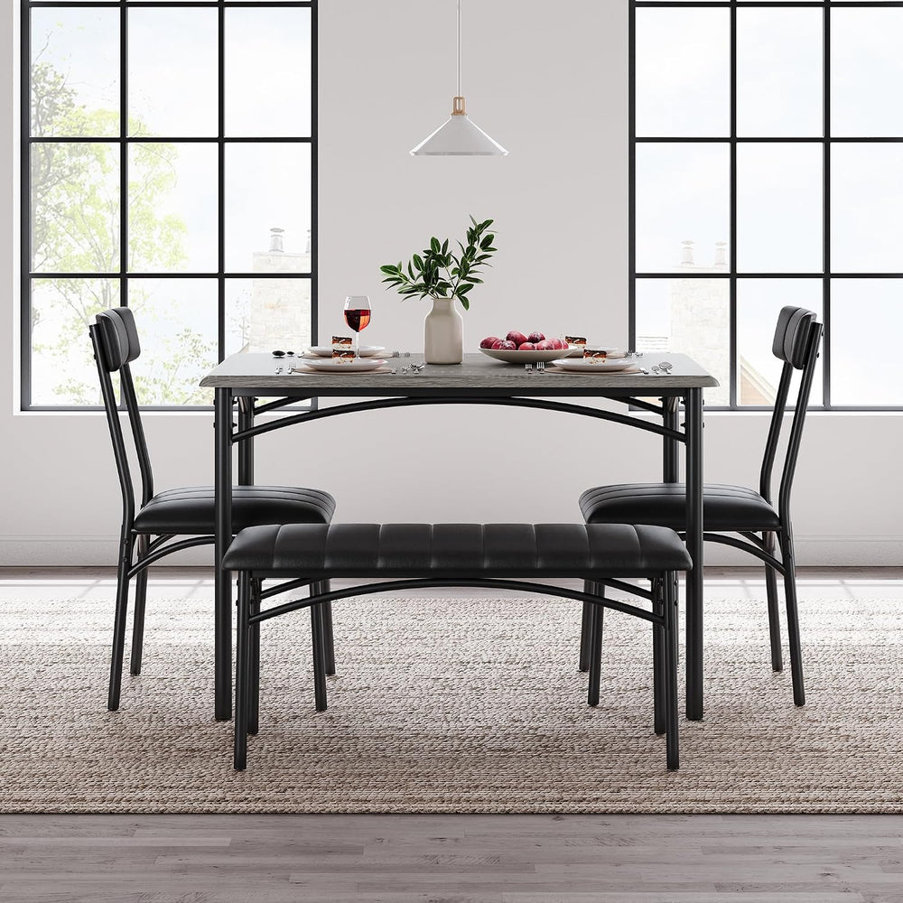 Garvee Dining Table Set for 4, Kitchen Table with Upholstered Bench and 2 Cha...