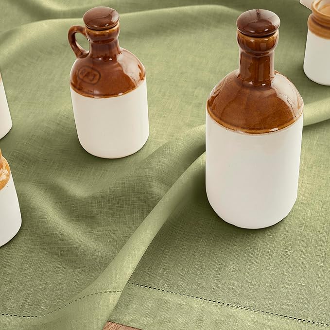 Solino Home Linen Moss Green Hemstitch Table Runner 36 Inches - 100% Pure Lin...