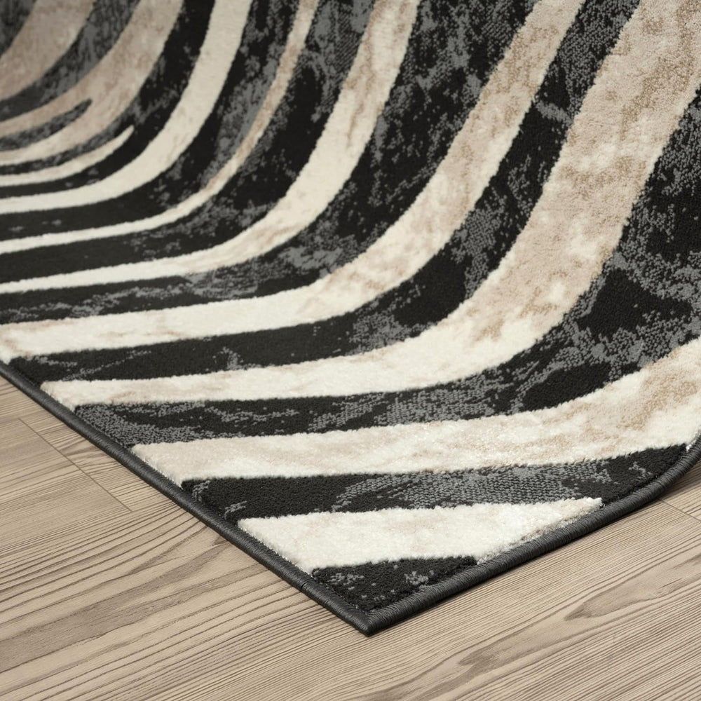 Abani Terra Area Rug for Living Room, Bedroom - Zebra Pattern - Black Cream -...