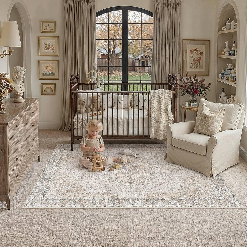 HUGEAR Beige Area Rugs 3x5 Washable Rug Indoor Carpet