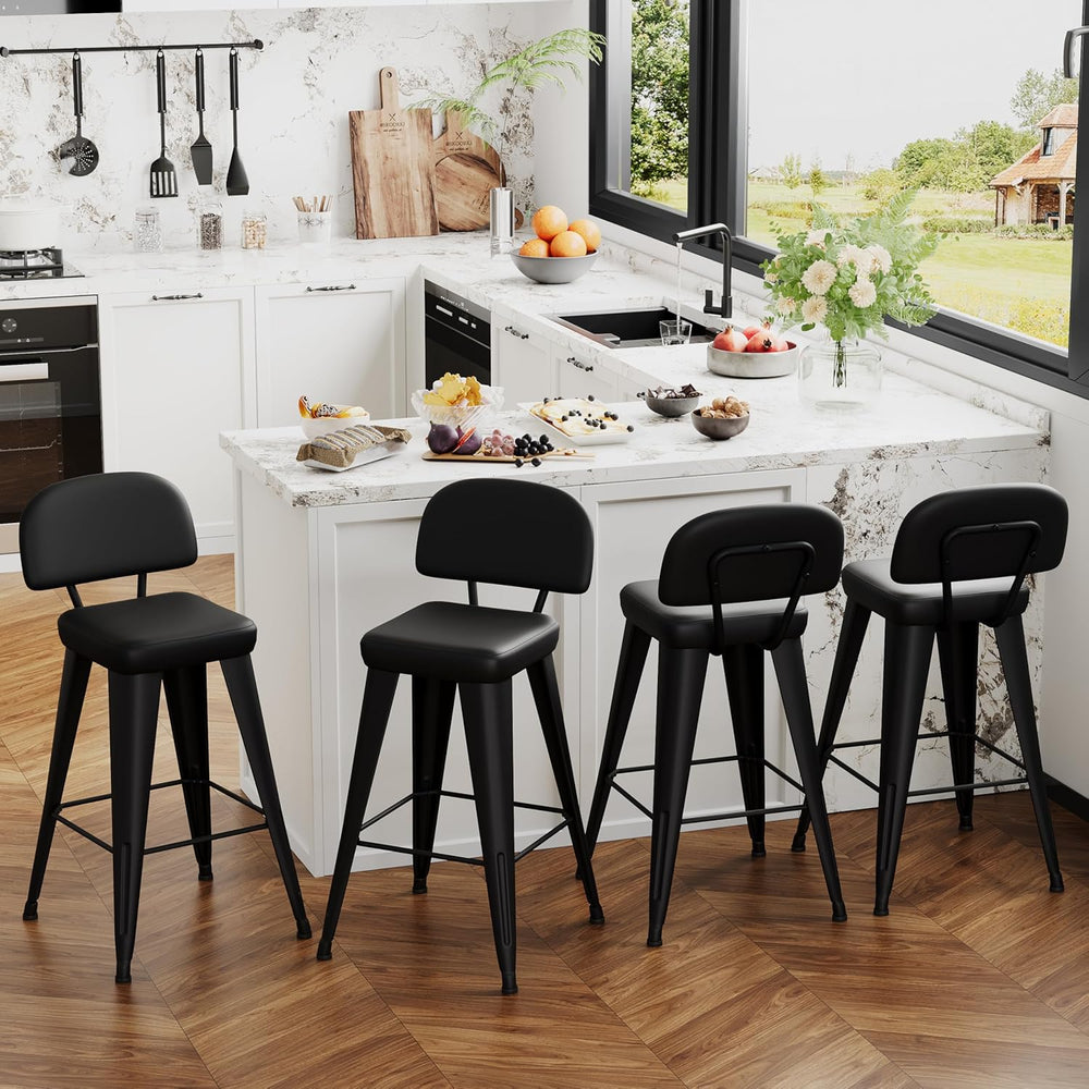 Yongchuang Counter Height Bar Stools with Back Set of 4, Black Faux Leather