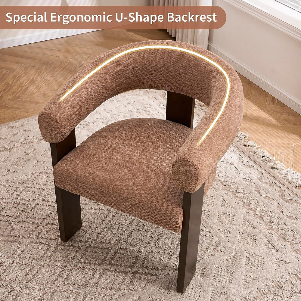 Modern Accent Chair, Barrel Armchair, U-Shaped Backrest, Brown