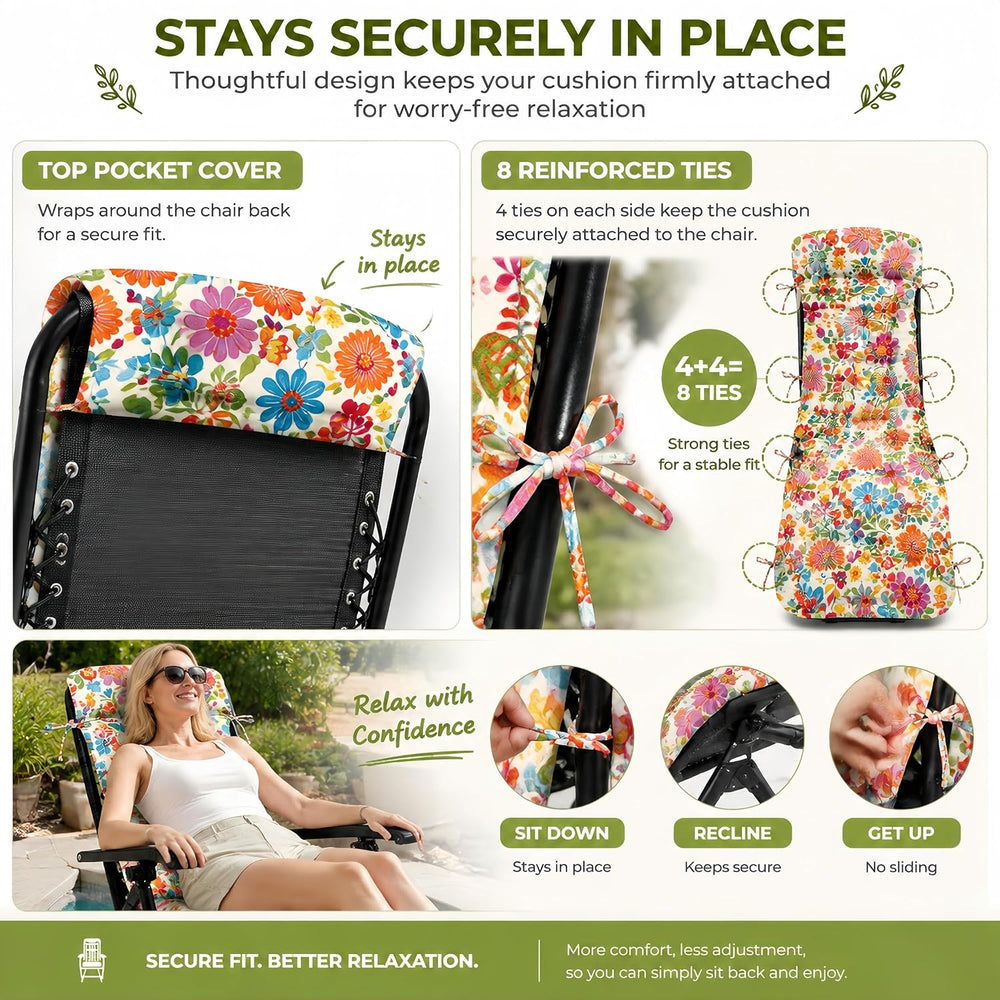 Patio Chaise Lounge Chair Cushion, Waterproof Zero Gravity Chair Cushion with...