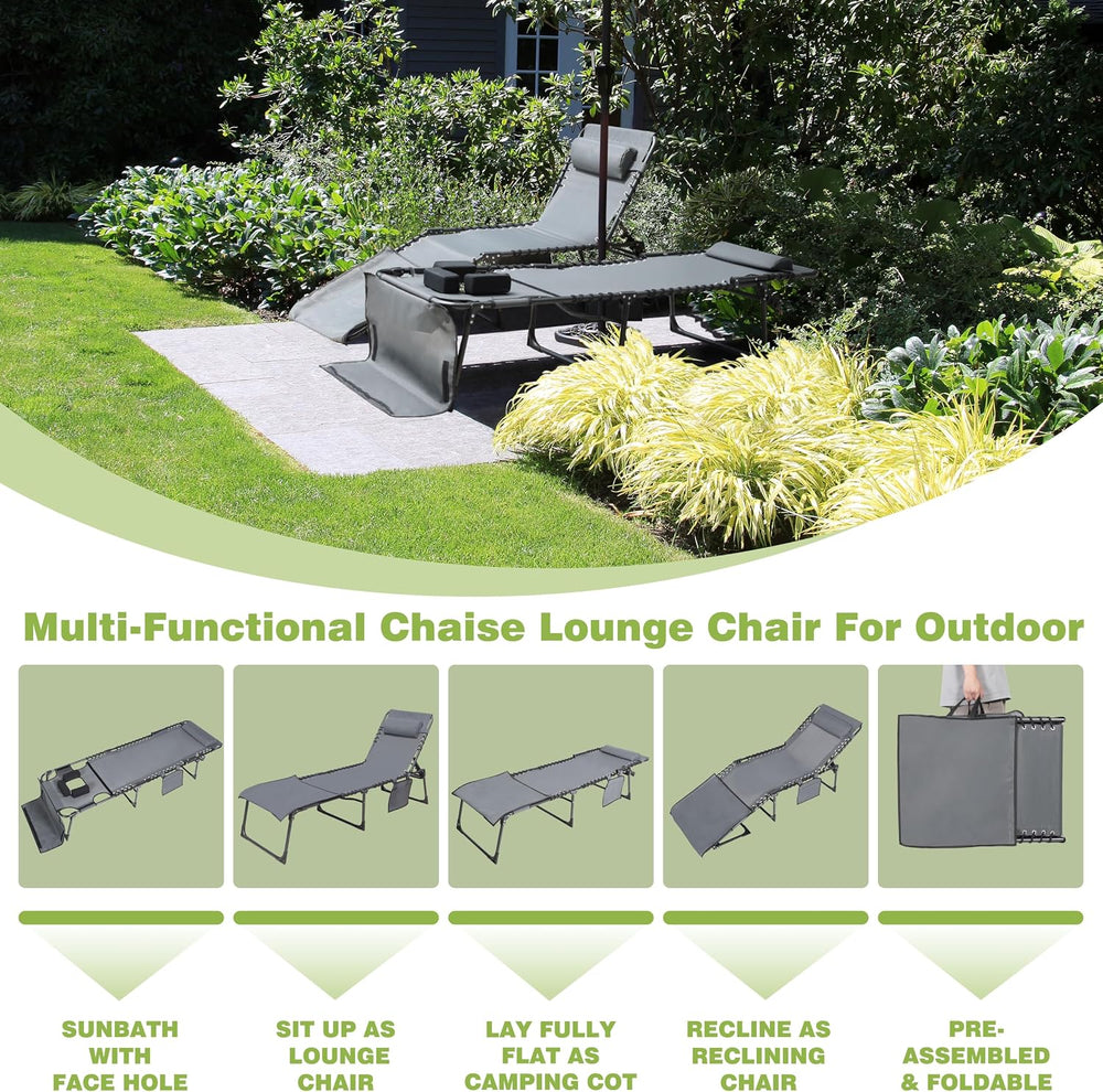 MUPATER Patio Chaise Lounge Chair for Outdoor with Face Hole, 4-Fold Adjustab...