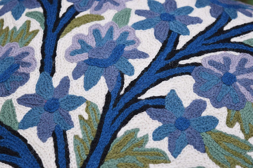 Blue Tree of Life Pillow Cover Indigo Plant Floral Pillowcase Needlepoint Bot...