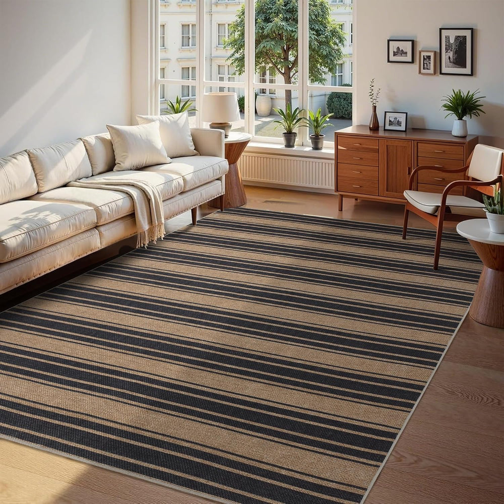 Zeeinx Striped Easy Jute Rug 8x10 Outdoor Rug Neutral Patio Rug