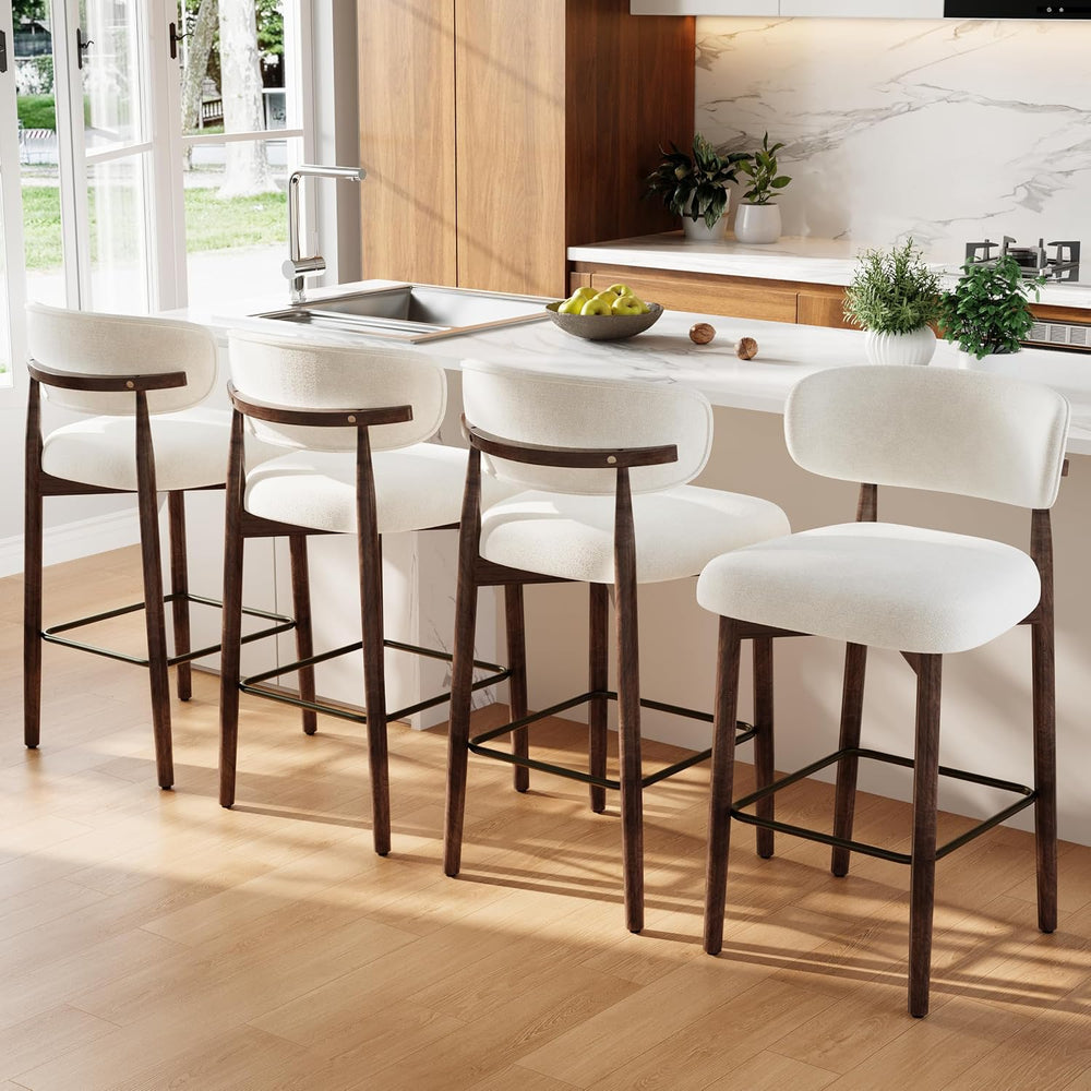 Garvee 26″ Wooden Bar Stools Set of 2, Counter Height Bar Stools, Beige