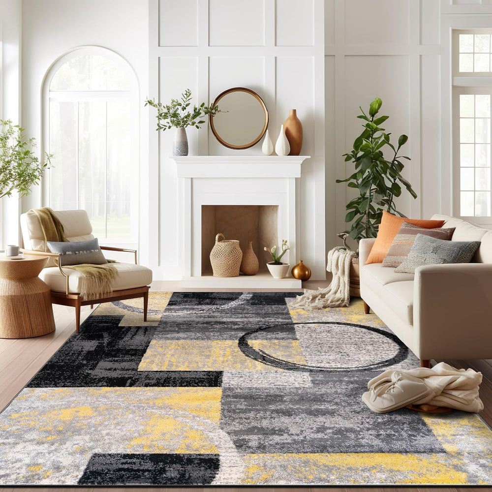 Rugshop Circle Design Contemporary Non-Shedding Area Rug Yellow 8'8"...