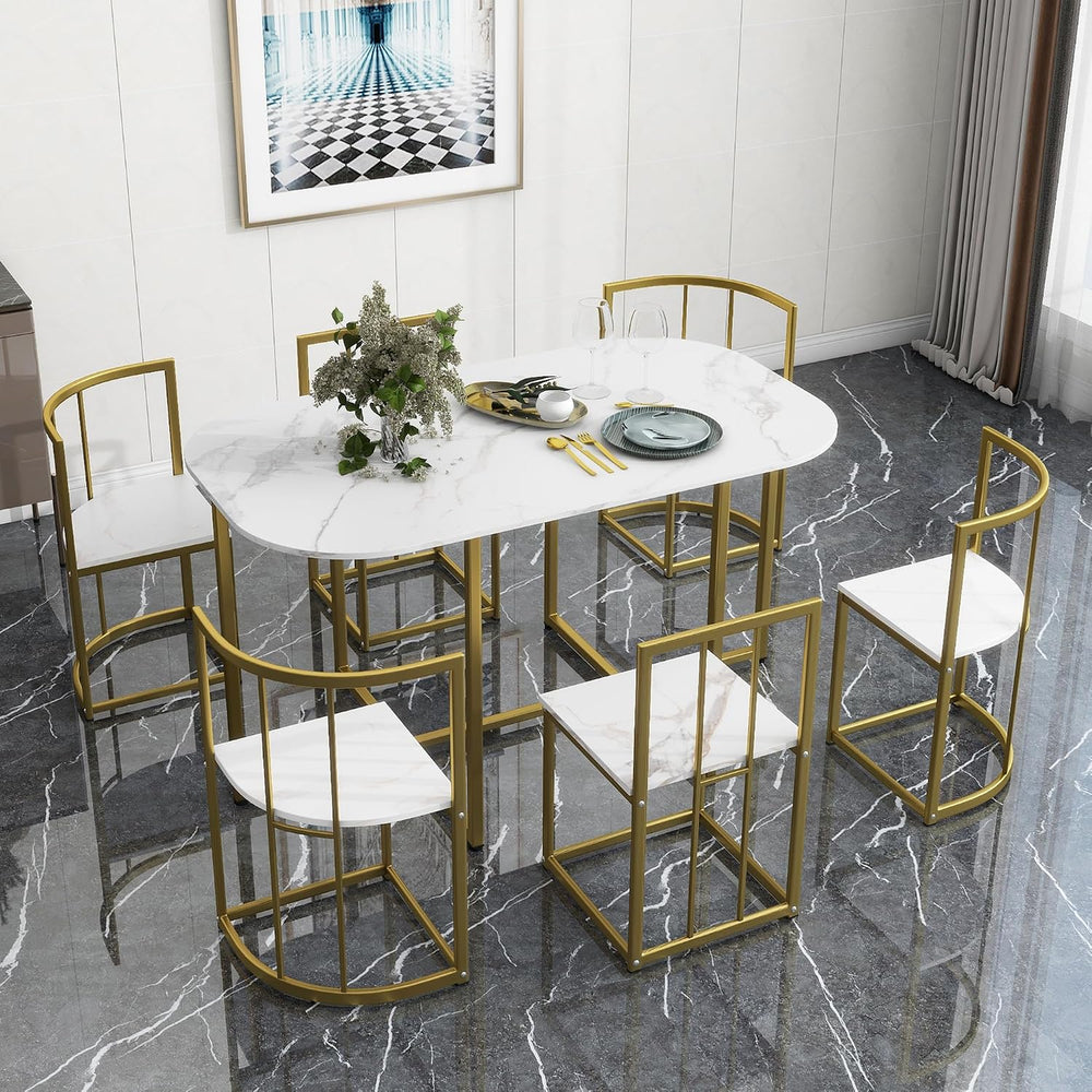 Metal 7 Piece Kitchen Dining Table Set with Chairs for Saving Space Metal Din...
