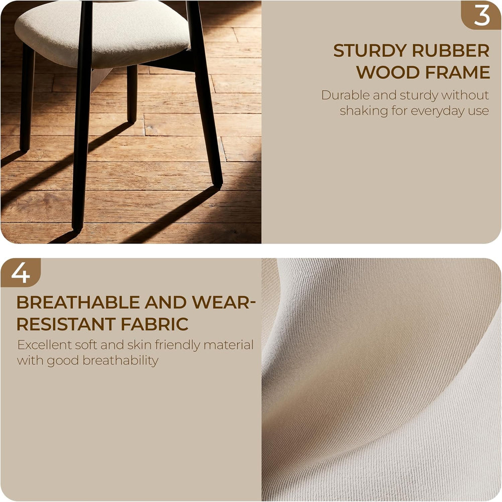 Farmhouse Dining Chairs Set of 4, Mid Century Modern Wooden Linen Fabric Upho...
