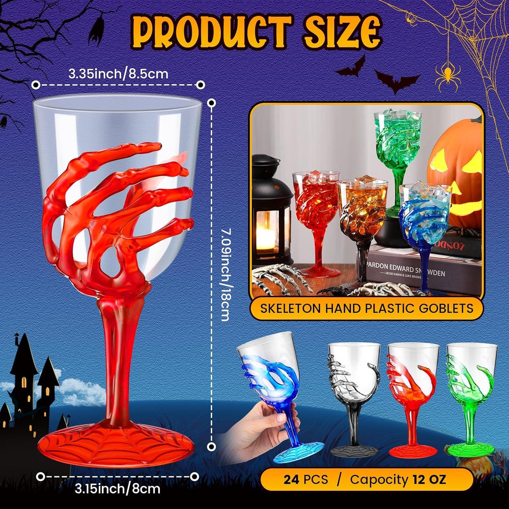 Sliner 24 Pcs 12 oz Halloween Skeleton Hand Goblets