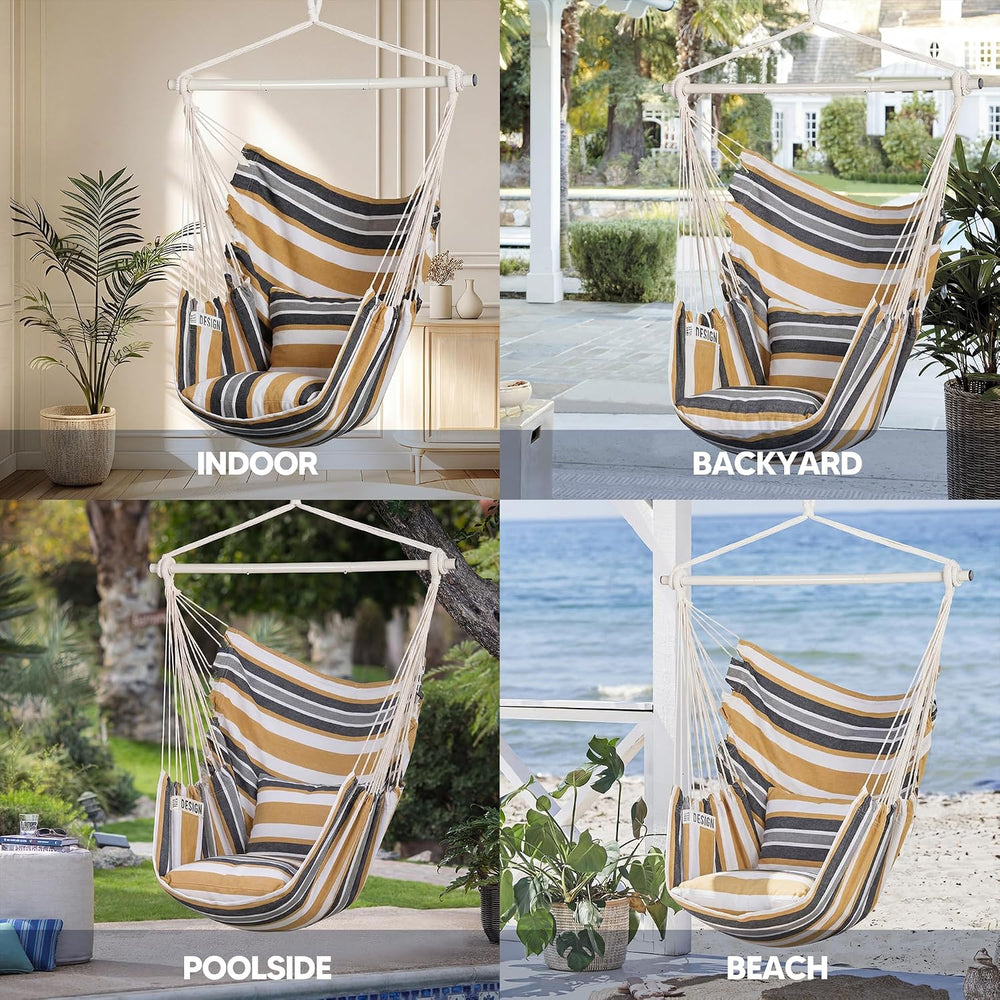 SUNCREAT Hammock Chair Swing with Steel Support Bar, Coffee Stripes