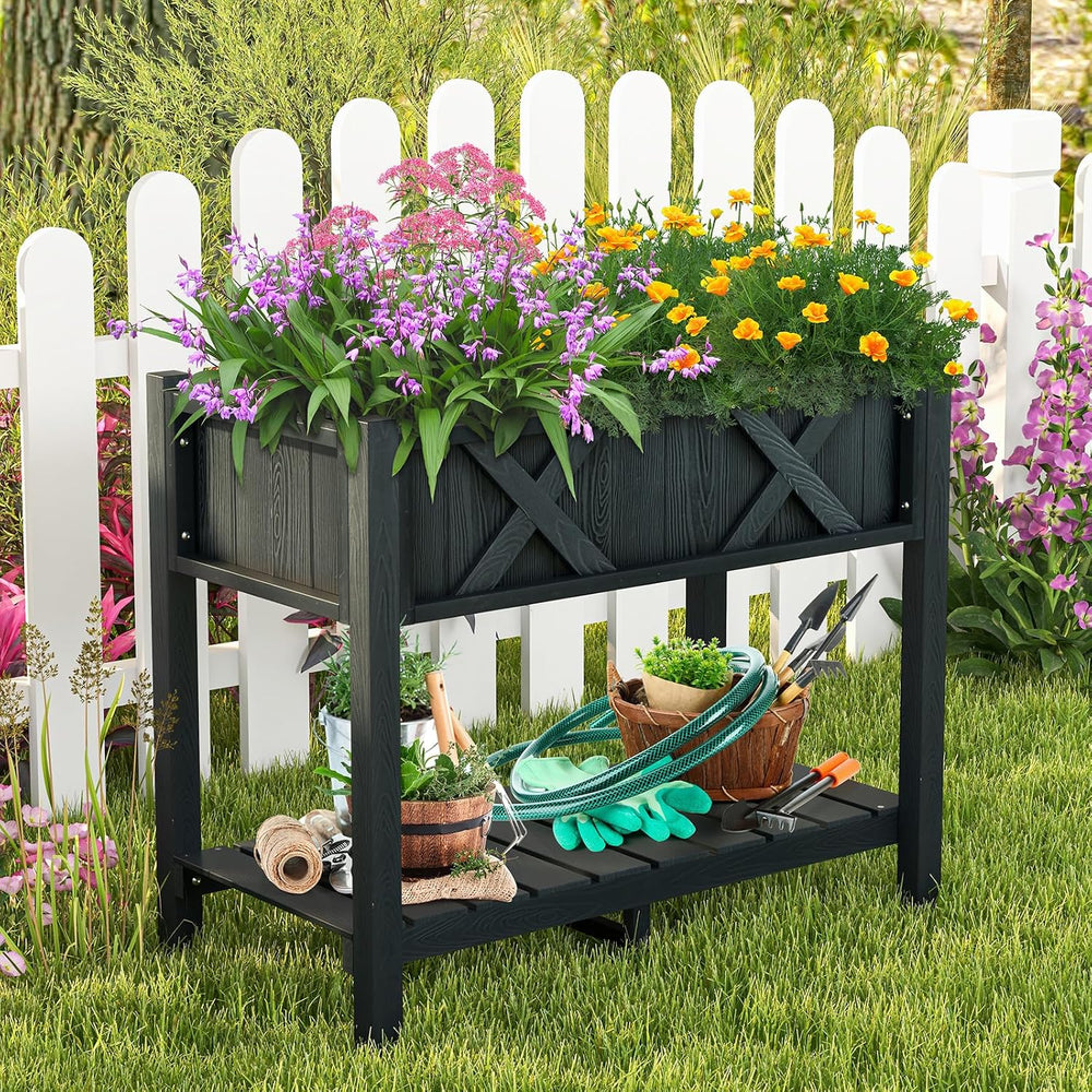 GIANTEX HIPS Raised Garden Bed, Elevated Planter Box w/Legs, Storage Shelf, D...