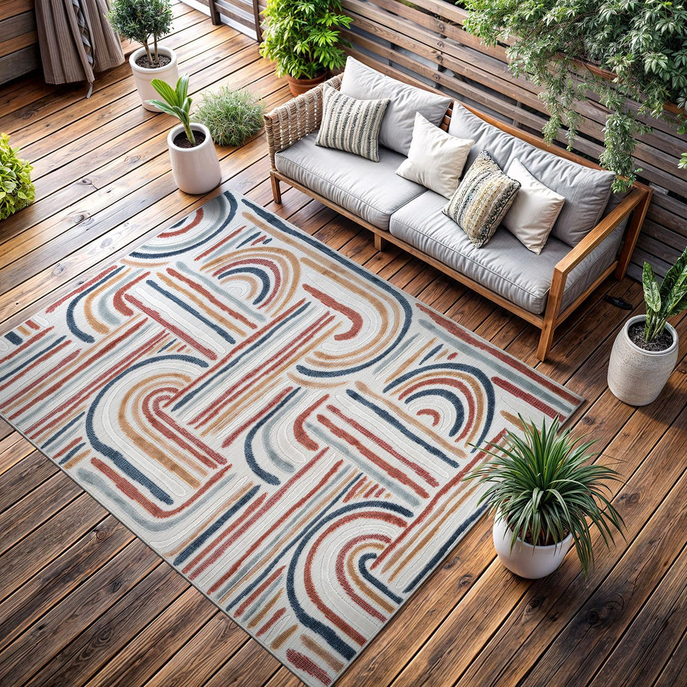 CAMILSON Indoor Outdoor Rug, Multicolor 5x7 Geometric Arch Striped Area Rugs ...
