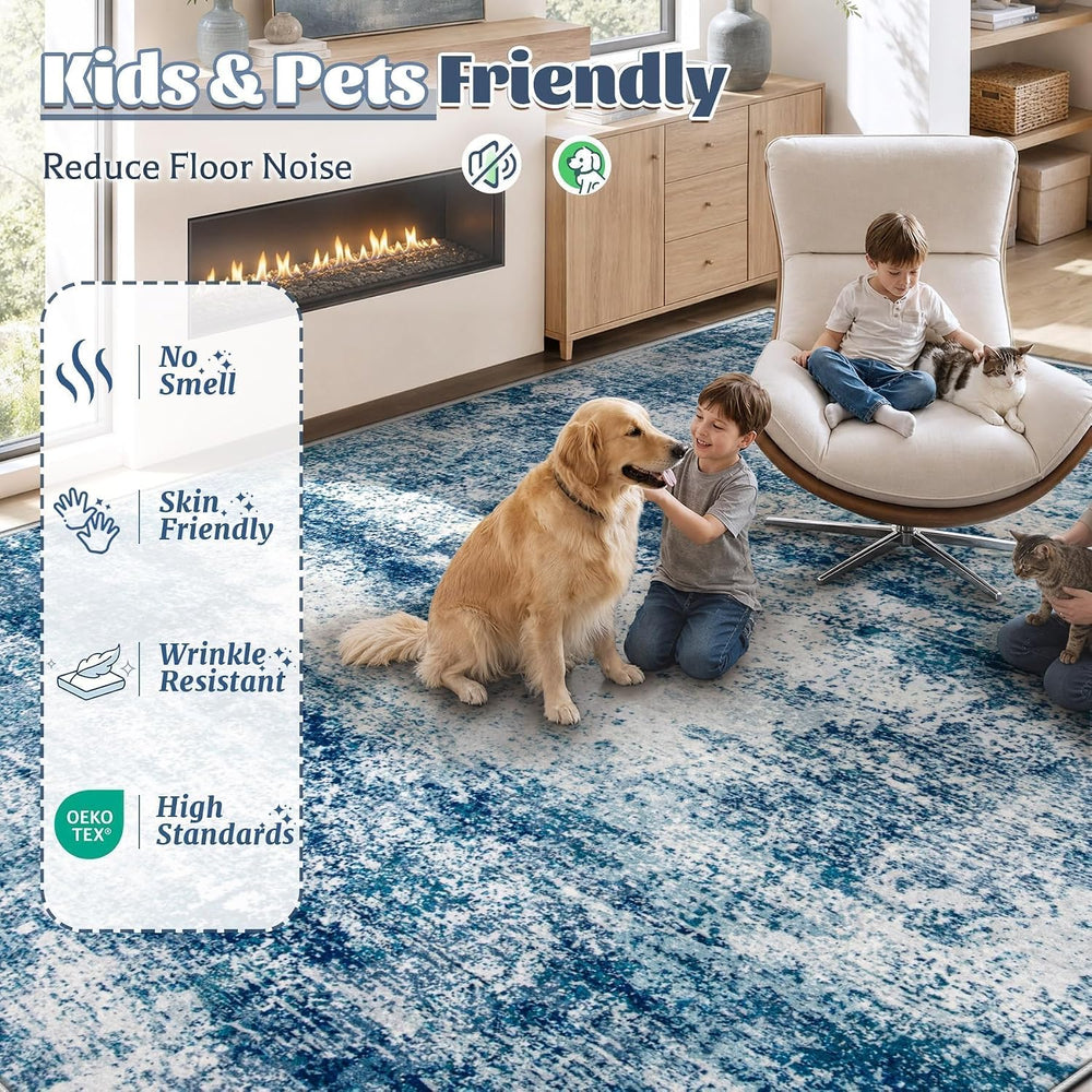 TENGTENGLINK 6x9 Area Rugs for Living Room, Washable Abstract Rug, Blue