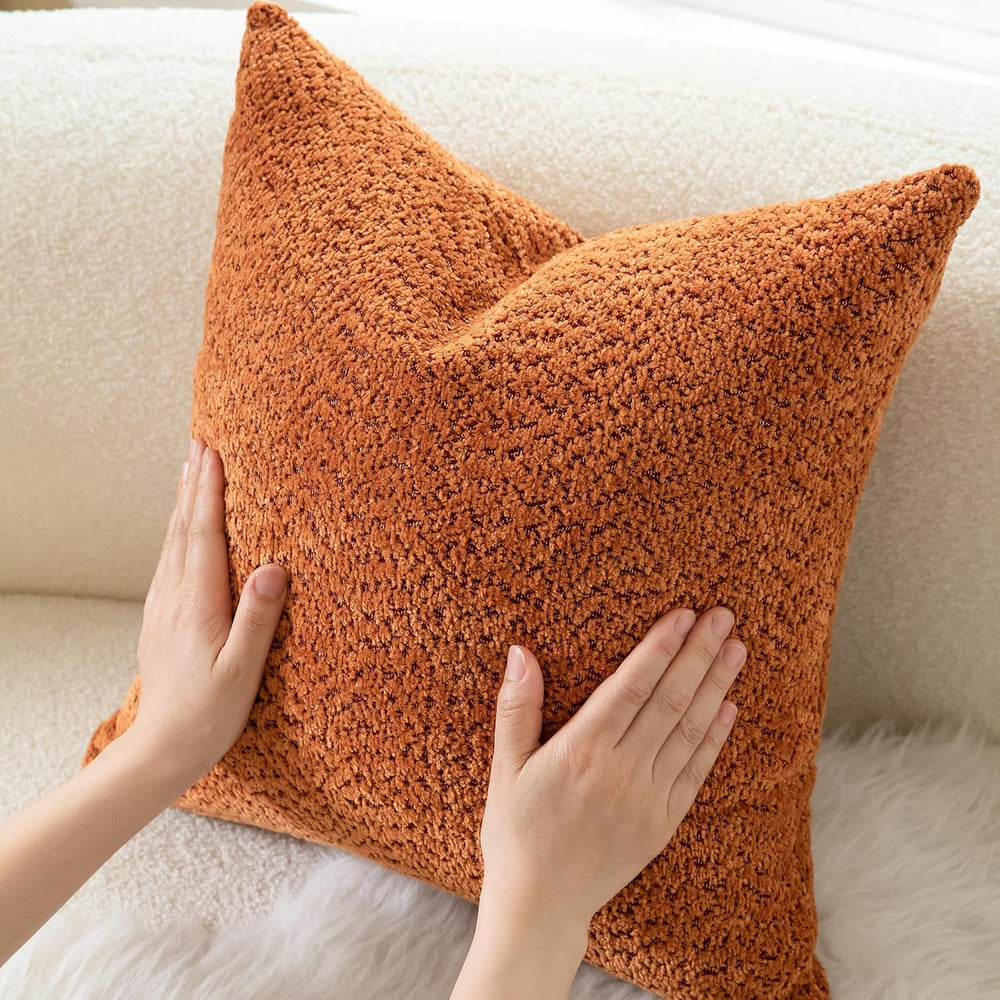 Neelvin Orange Throw Pillow Covers 24x24 inch, Thick Chenille Decorative Pill...