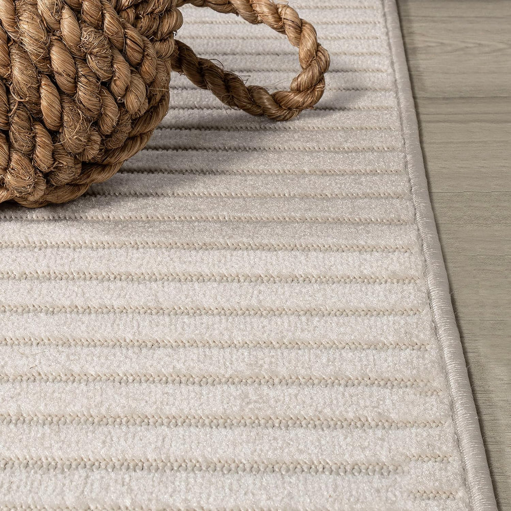 JONATHAN Y Aarhus High-Low Striped Ivory/Cream 7x7 Square Indoor/Outdoor Area...