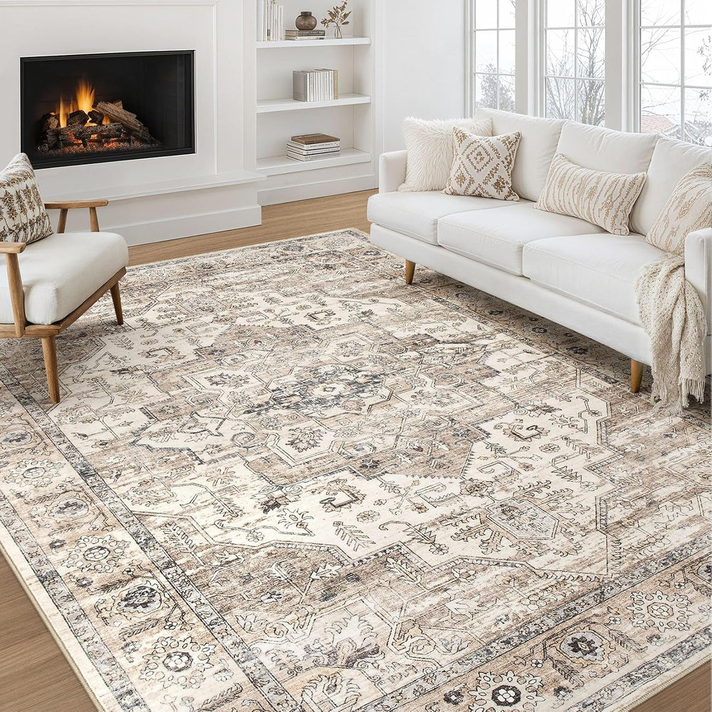 8x10 Area Rugs for Living Room: Washable Vintage Tea Brown Rug