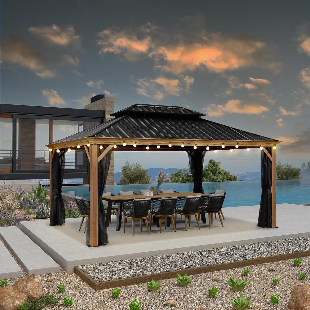 PURPLE LEAF Outdoor Gazebo 12' x 16' with Light Drainage System, Wood...