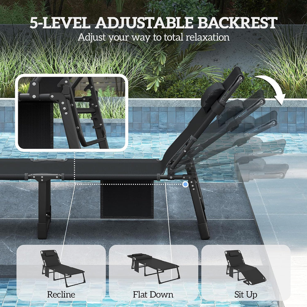 Outsunny Chaise Lounge Chair Outdoor 5-Level Back Dark Gray
