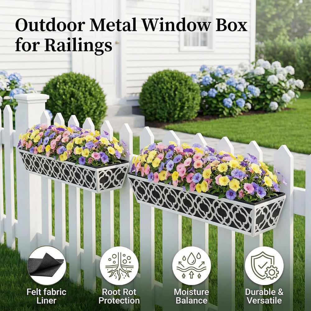 HFHOME 2 Pack 30 Inch Railing Planter Boxes with Adjustable Brackets & No...