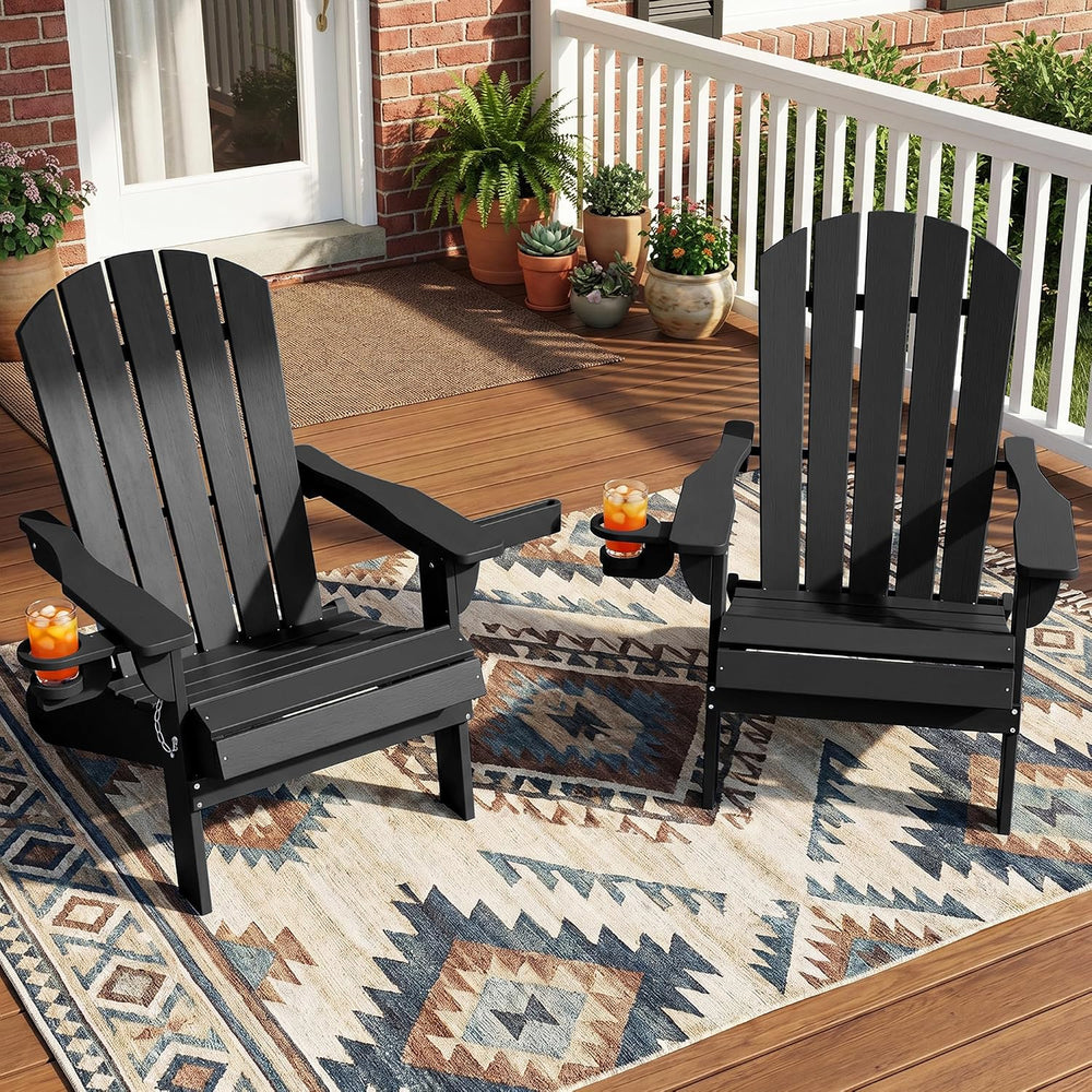 Shintenchi Folding Adirondack Chairs Set of 2,HDPE All-Weather Patio Chairs w...